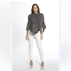 Gray Fur Knit Poncho Sweater